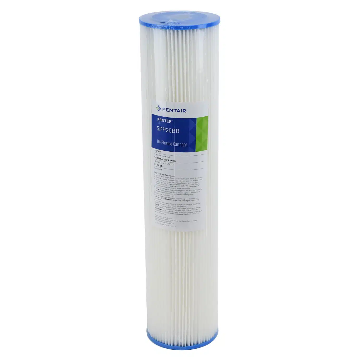 Pentair Pentek 5 Micron 20 inch by 4 point 5 inch sediment water filter with blue end caps