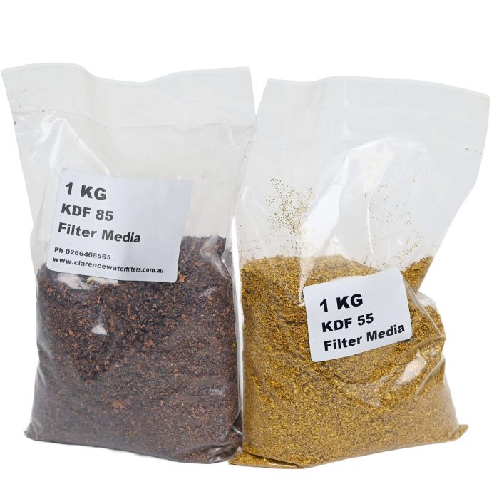 Photo of 1kg of KDF55 and 1kg of KDF85 water filtration media 