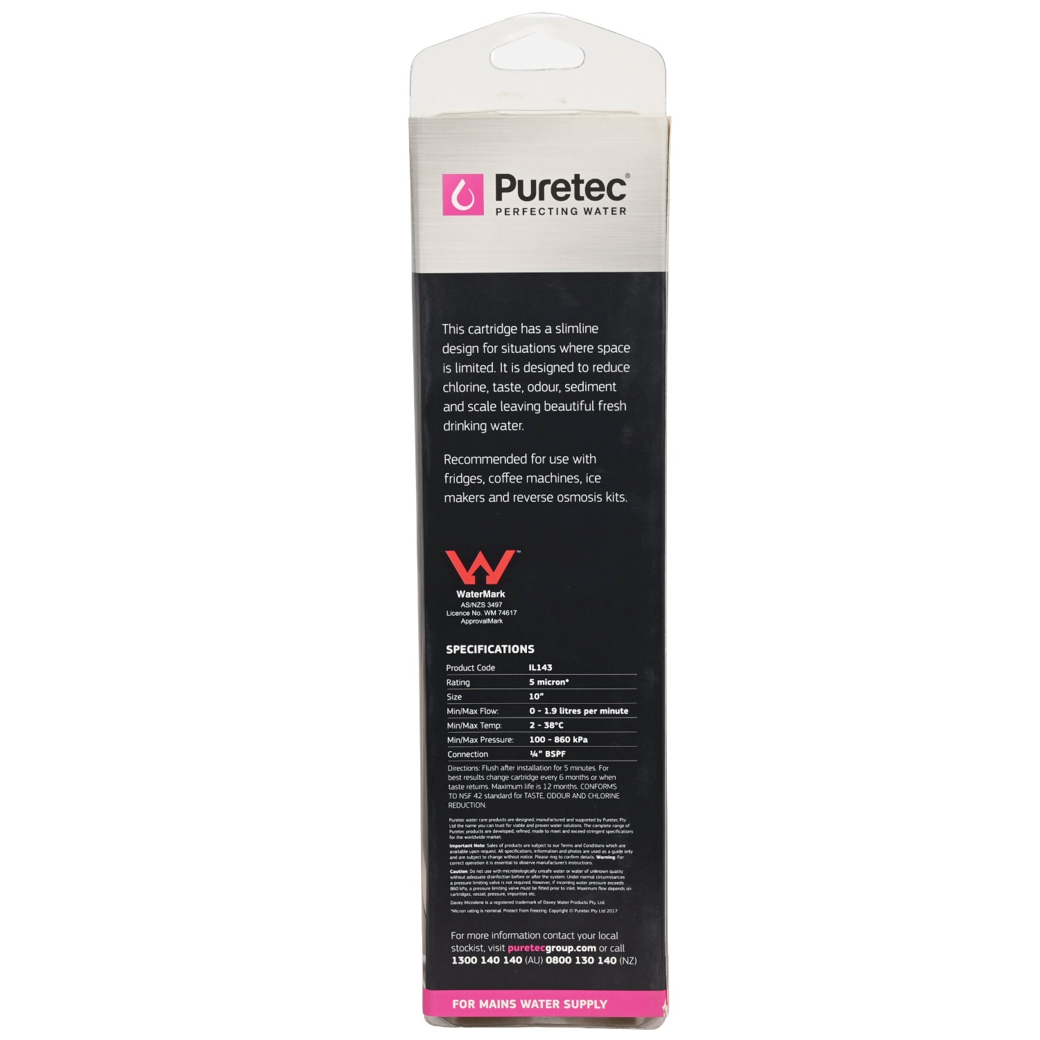 Puretec IL143 Inline Fridge Filter Rated at 5 Microns