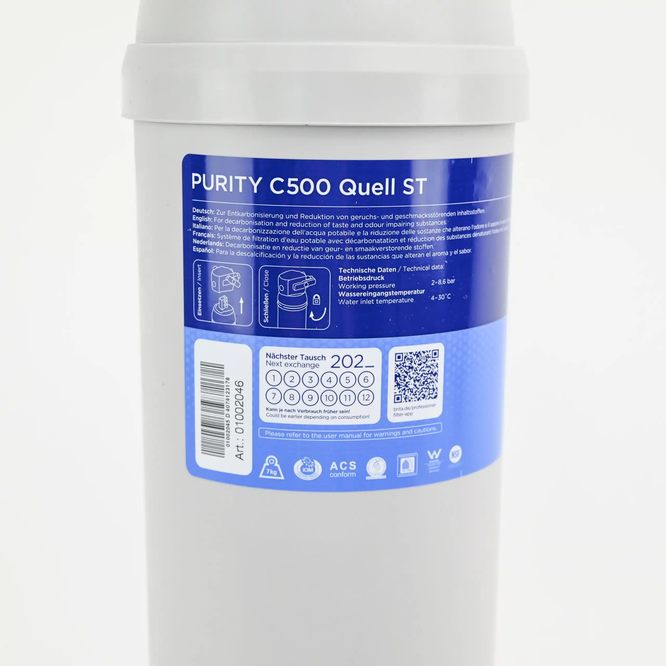 Purity C500 Quell ST Brita quick change filter cartridge Decarbonation filter.