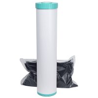Refillable 20 inch by 4 point 5 inch water filter cartridge containing silver impregnated carbon