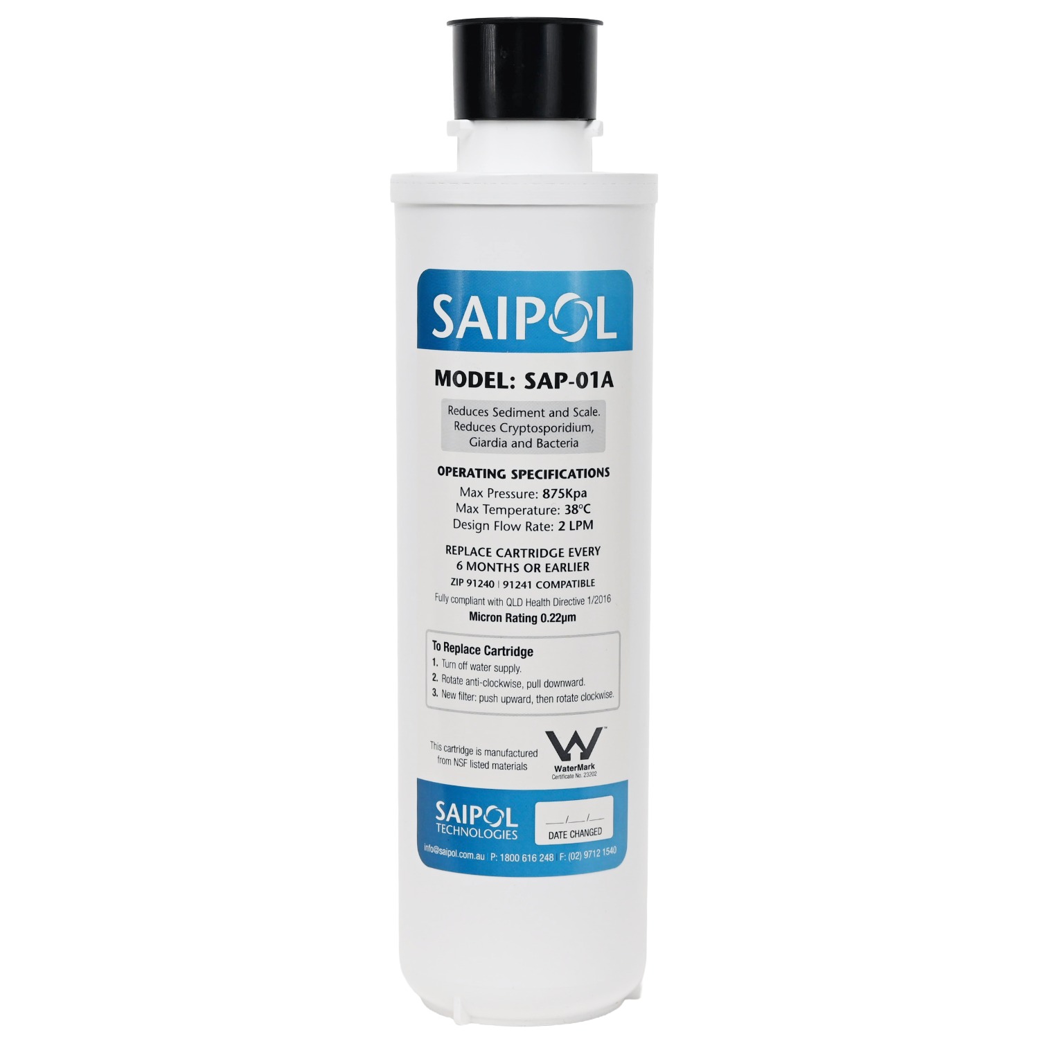 Saipol SAP-01A Carbon Free 0 point 2 Micron Filter For Reducing Sediment Bacteria Cryptosporidium and Scale Suits ZIP 91240 and 91241