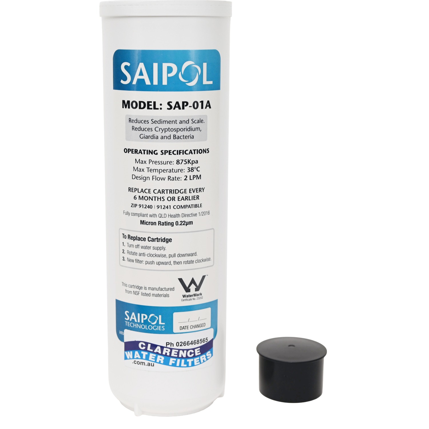 Saipol SAP-01A Carbon Free 0 point 2 Micron Filter For Reducing Sediment Bacteria Cryptosporidium and Scale Suits ZIP 91240 and 91241