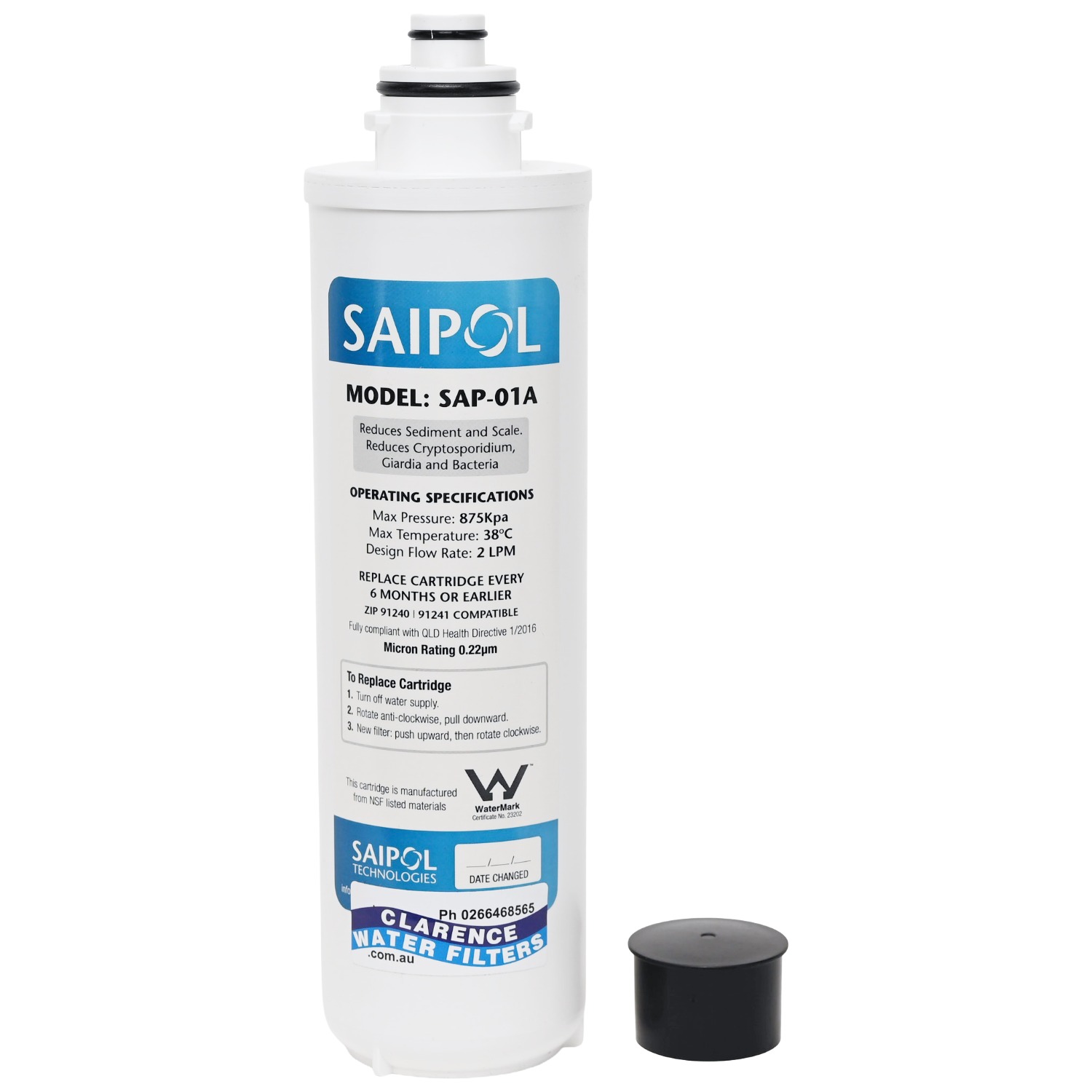 Saipol SAP-01A Carbon Free 0 point 2 Micron Filter For Reducing Sediment Bacteria Cryptosporidium and Scale Suits ZIP 91240 and 91241