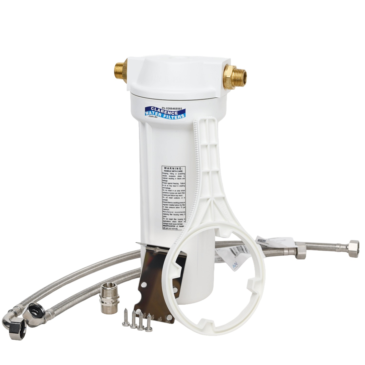 Single 10 inch USA Made QMP Water Filter System With Braided Water Lines, Fittins and Water Filter for Kitchens 2