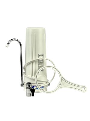 Single 10 inch by 2.5 inch Bench Top Water Filter System with A Spanner and internal spout adaptor