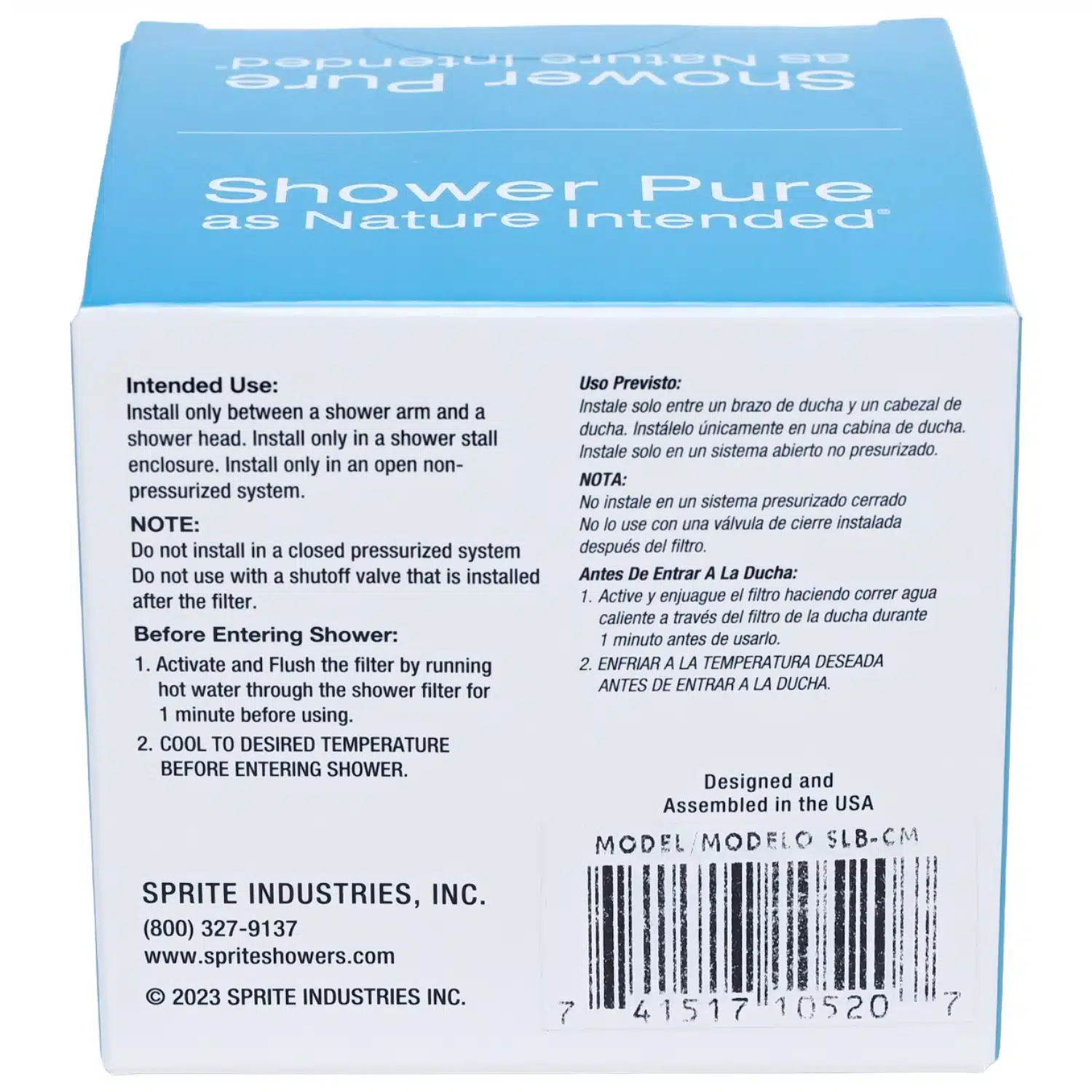 Sprite Slim Line Solid Brass Chrome Shower Filter SL Series SLB-CM