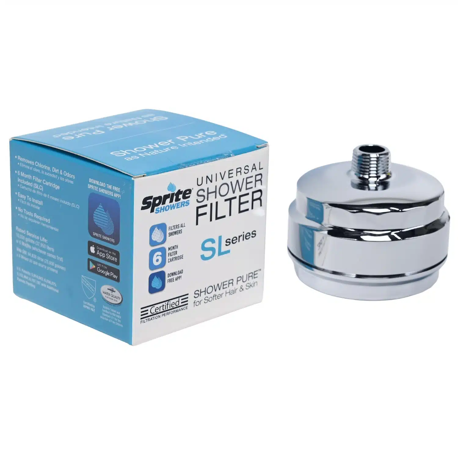 Sprite Slim Line Solid Brass Chrome Shower Filter SL Series SLB-CM