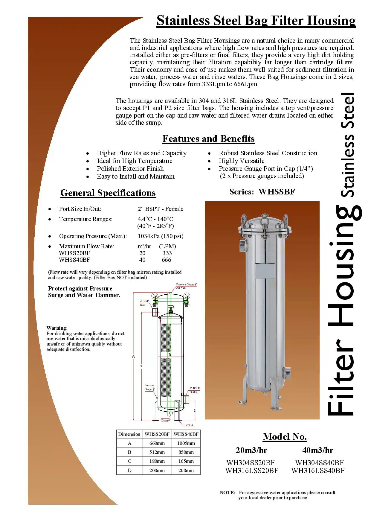 Size 2 SS bag filter housing