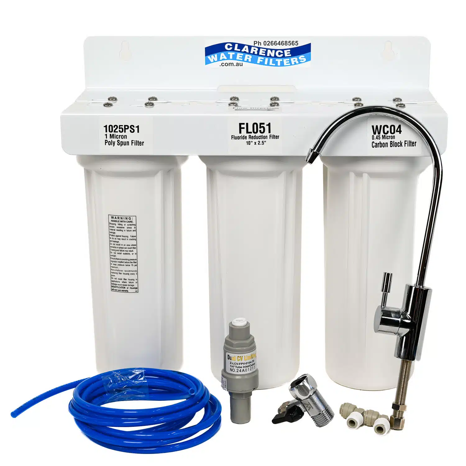 Triple Under Sink Fluoride Water Filter Systems 10 inch by 2 point 5 inch