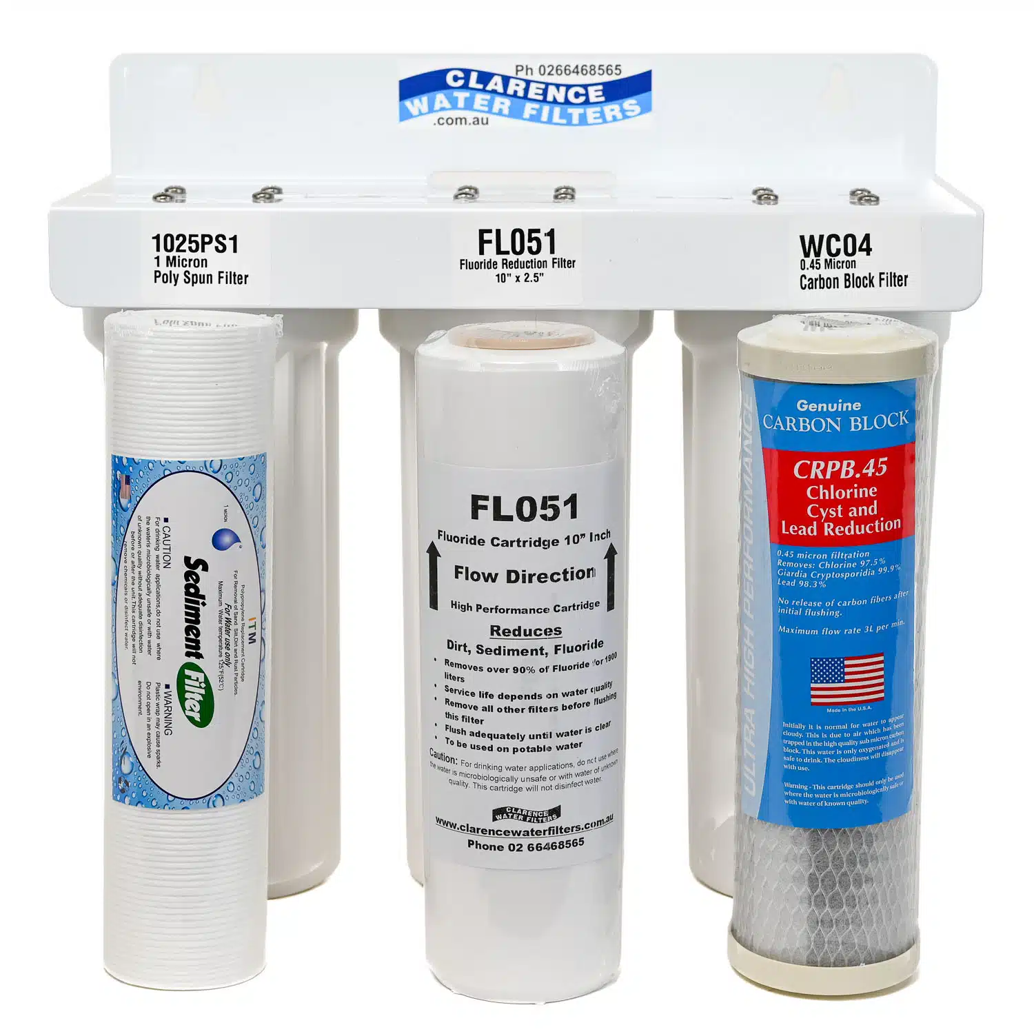 Triple Under Sink Fluoride Water Filter Systems 10 inch by 2 point 5 inch