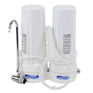 Twin 10 inch Bench Top Water Filter system with USA Made QMP housings and spanner