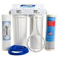 Twin 10 inch water filter conversion system with housings two filters tubing sump spanner fittings and bracket