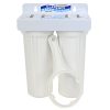 Twin 10" x 2.5" QMP Water Filter Housing on Powder Coated White Bracket with quarter inch female threaded ports USA made
