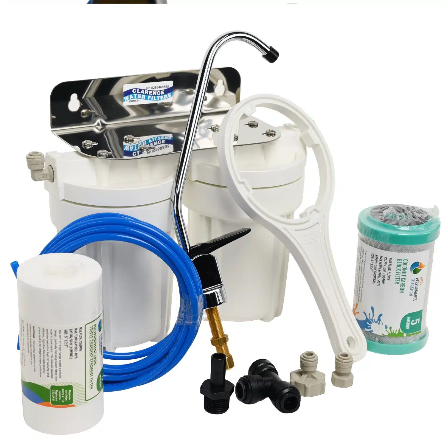 Twin 5 inch by 2 point 5 inch water filter system for caravans boats 4wds and RVs