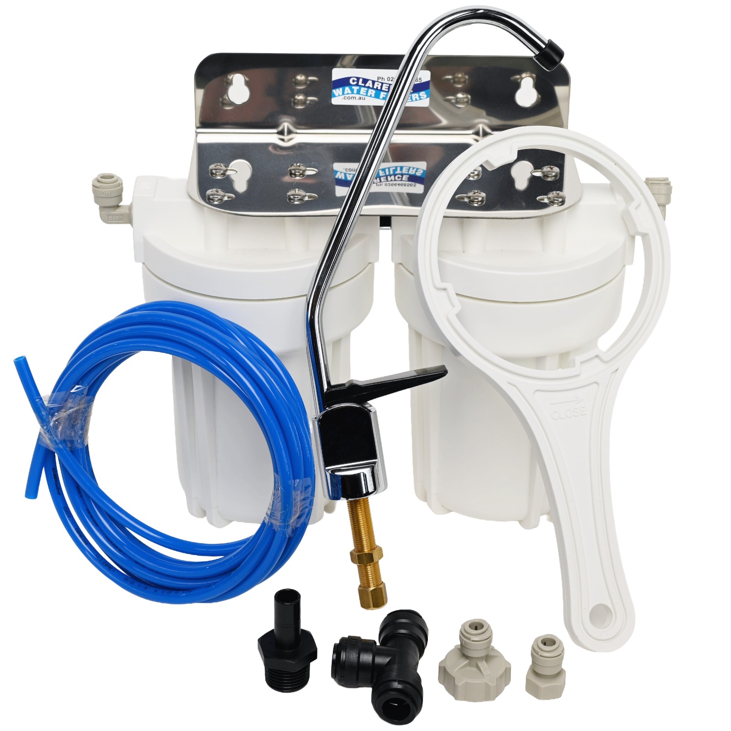 Twin 5 inch by 2 point 5 inch water filter system for caravans boats 4wds and RVs