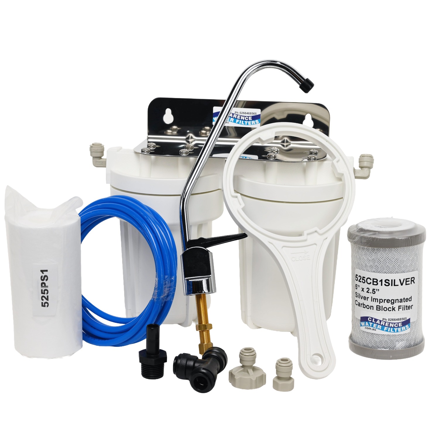 Twin 5 inch by 2 point 5 inch water filter system for caravans boats 4wds and RVs