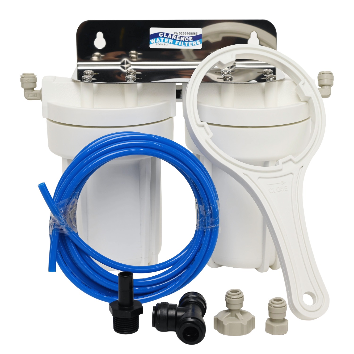 Twin 5 inch by 2 point 5 inch water filter system for caravans boats 4wds and RVs
