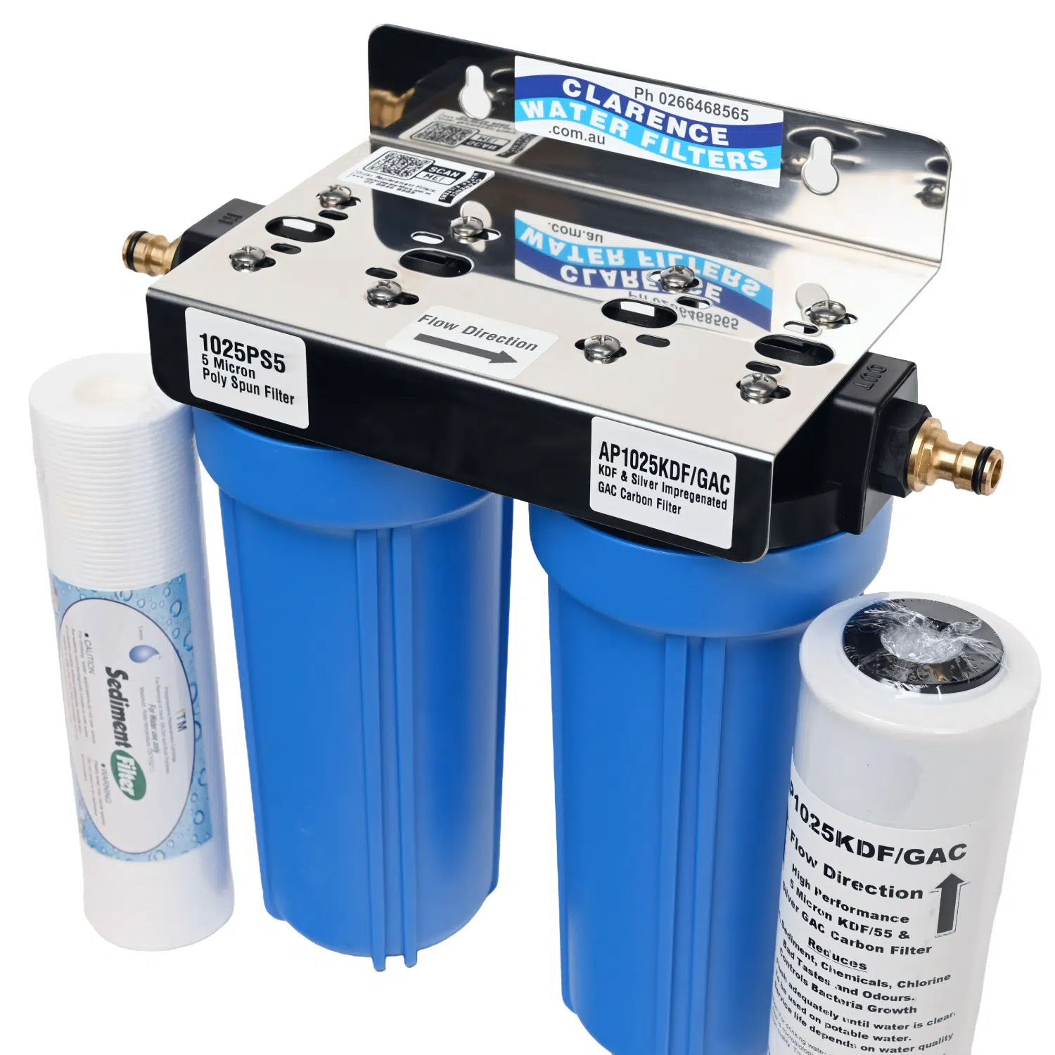 Twin External High Flow Caravan Water Filter System Side Angle Photo