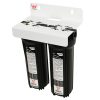 Twin GT8-12 Black 10 inch by 2 point 5 inch water filter housings with half inch ports oin white bracket watermarked