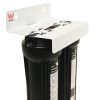 Twin GT8-12 Black 10 inch by 2 point 5 inch water filter housings with half inch ports oin white bracket watermarked