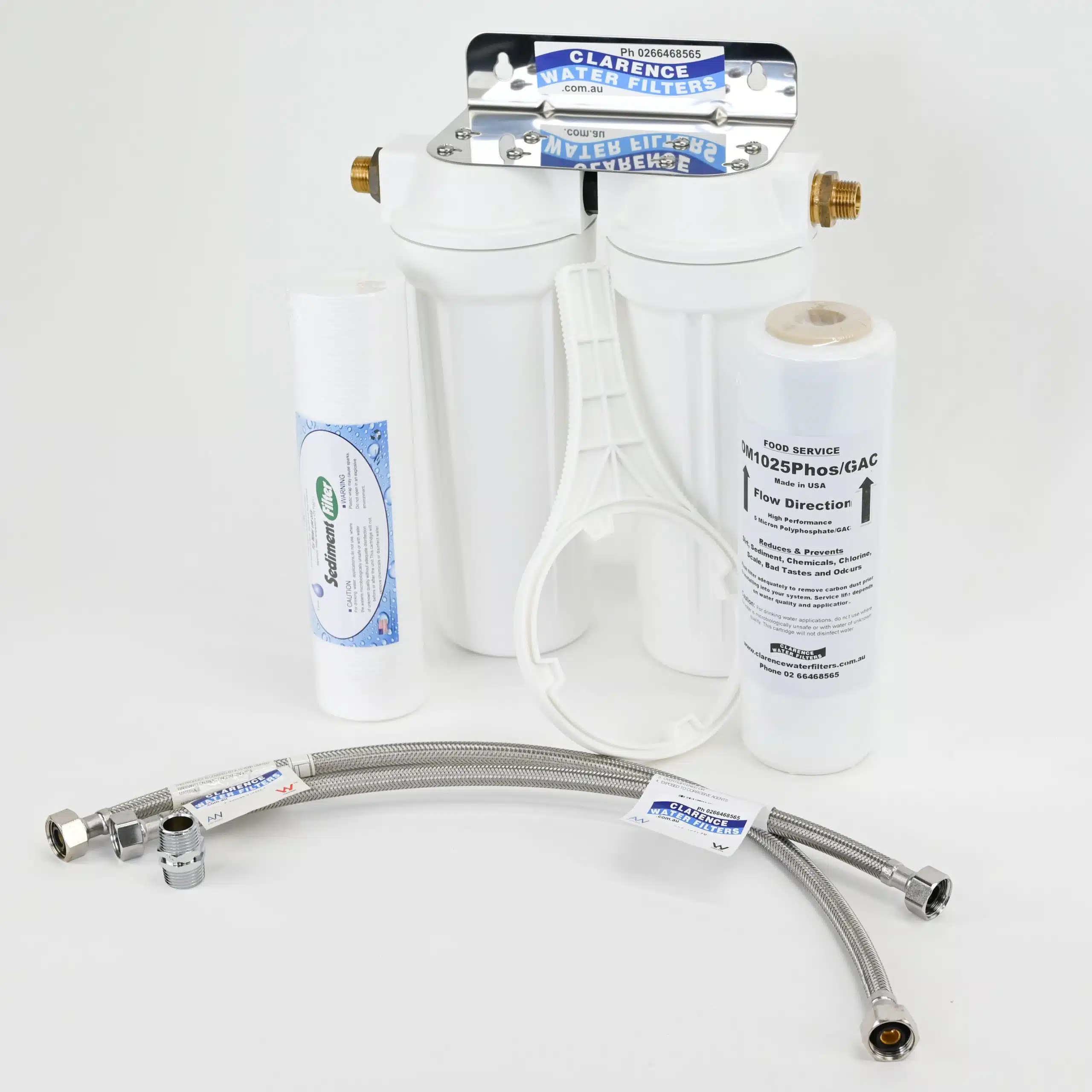 Twin High Flow Scale-Reducing Food Service Water Filter Kit with Sediment filter and Carbon Polyphosphate Filter for scale reduction