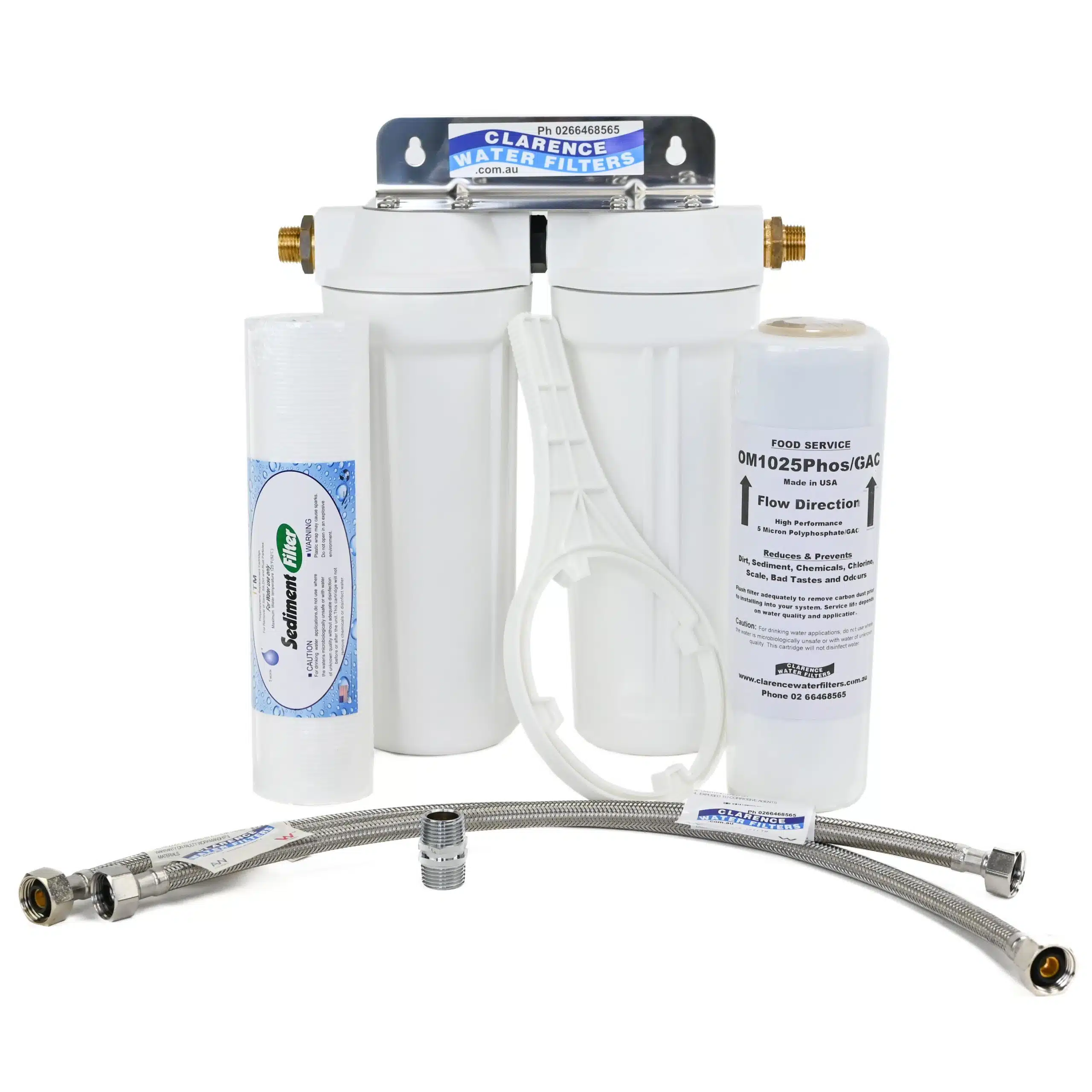 Twin High Flow Scale-Reducing Food Service Water Filter Kit with Sediment filter and Carbon Polyphosphate Filter for scale reduction