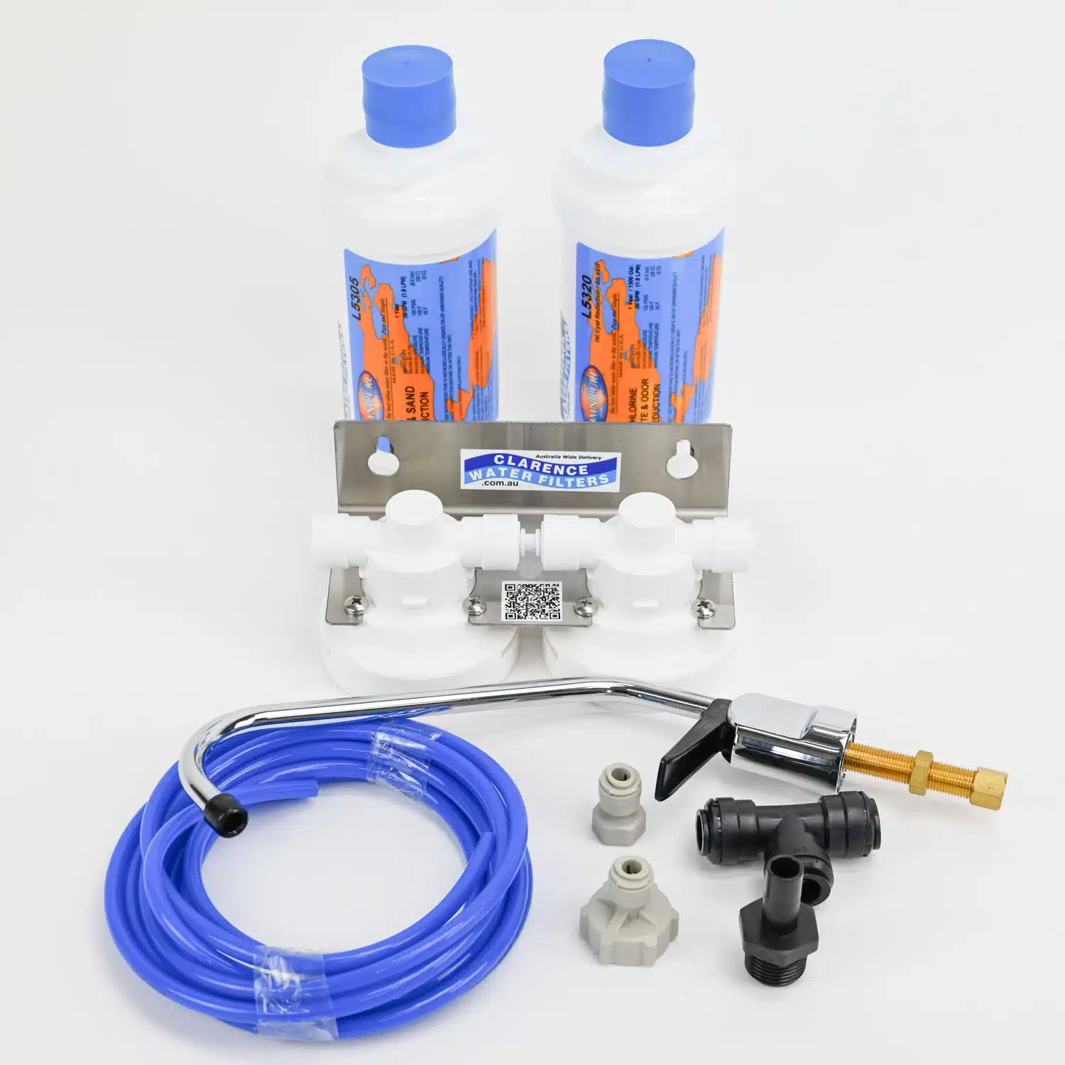 Twin Omnipure Caravan Filter Kit with L5305 L5320 Black Lever Tap and Fittings