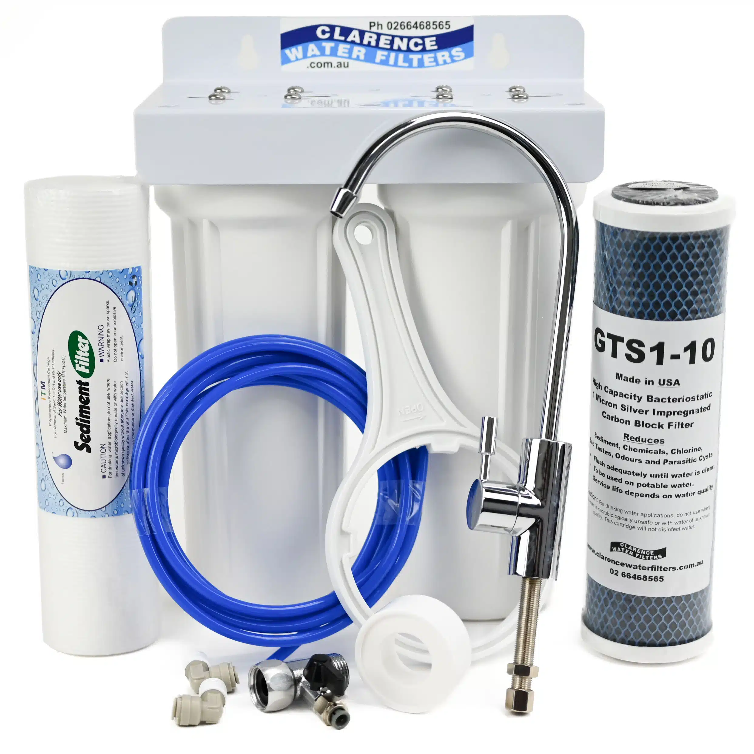 Twin Under Sink Water Filter System For Tank Water With Two Filters Tap and Fittings