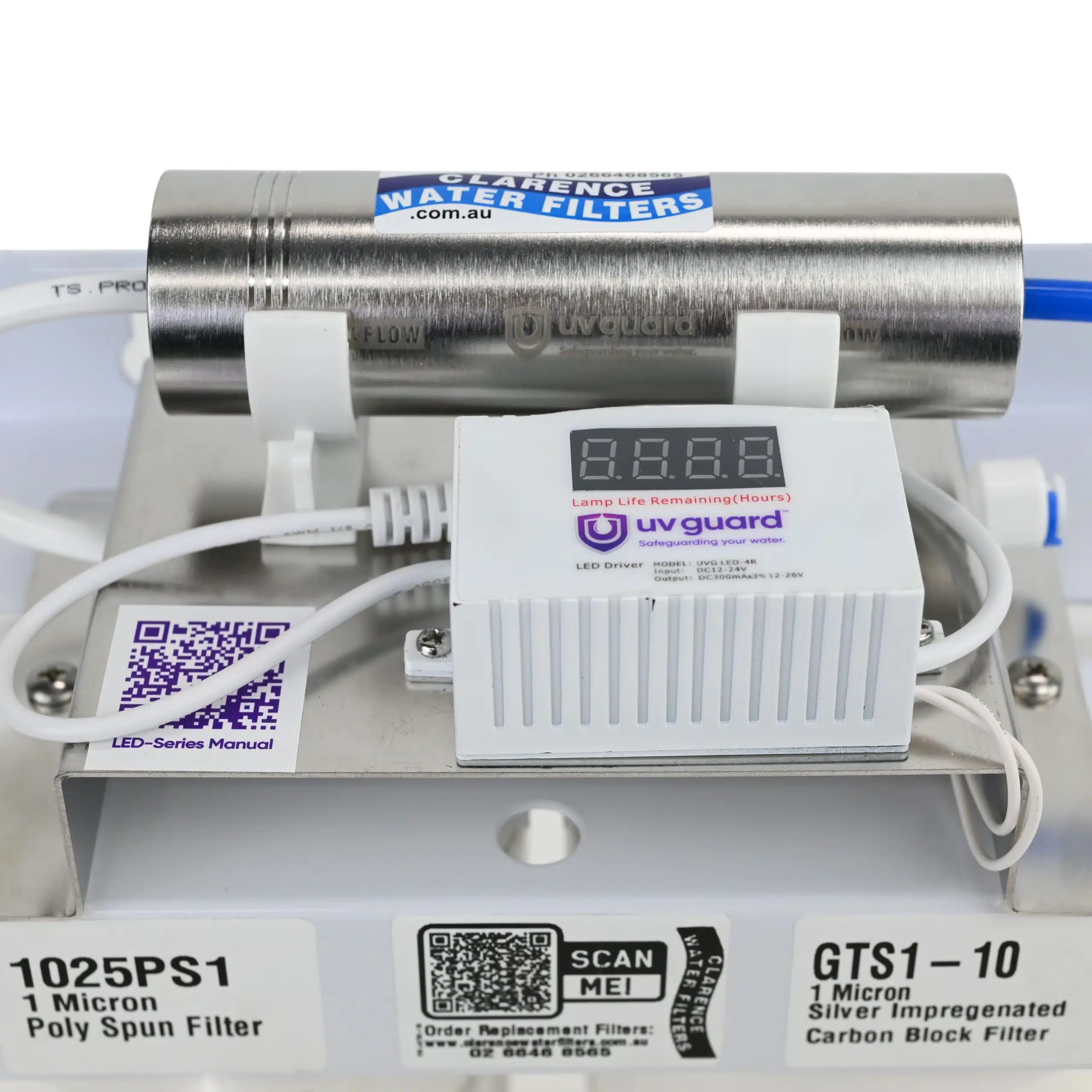 Twin Undersink Water Filter System with Two 10 inch filters and LED UV Steriliser for Tank Untreated Water