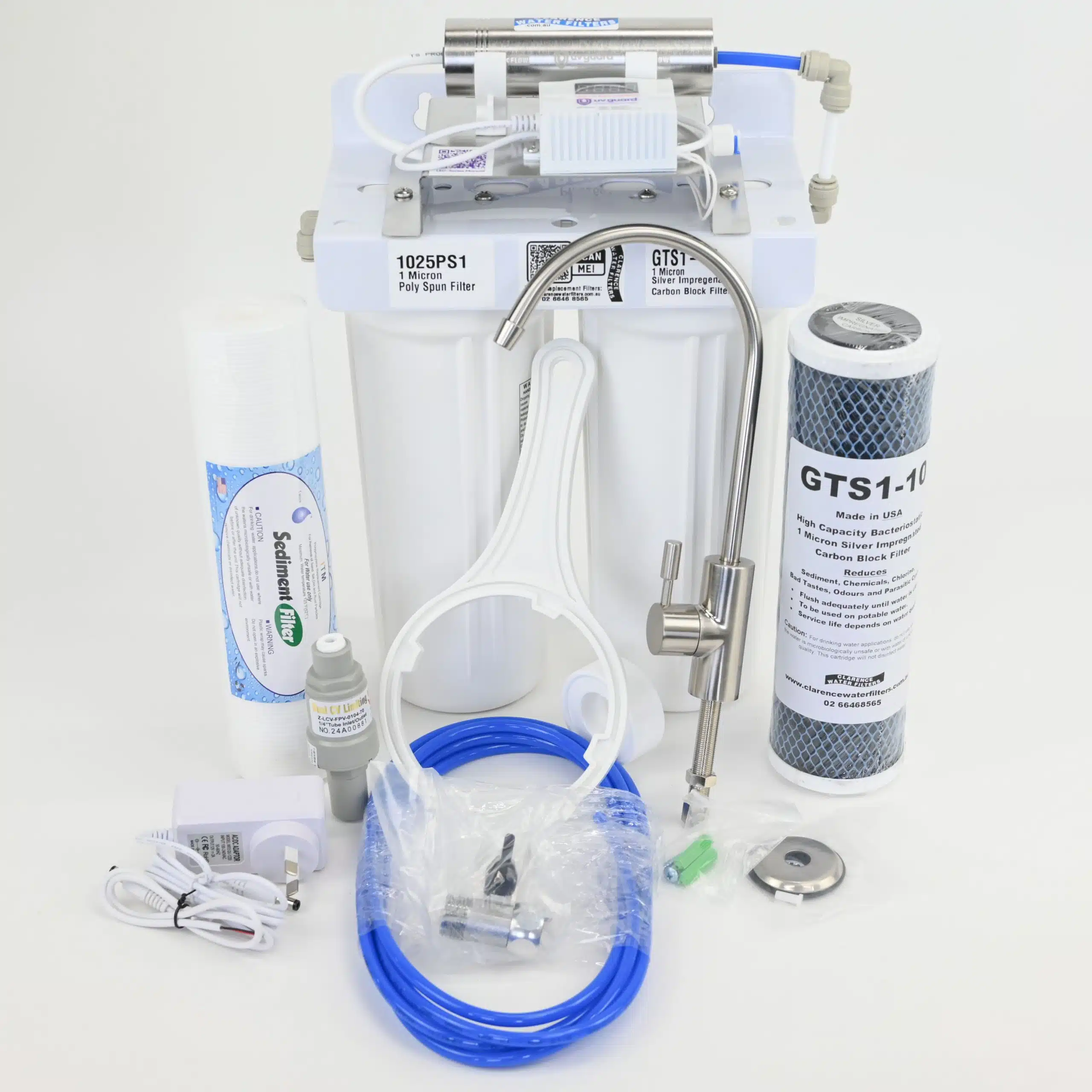 Twin Undersink Water Filter System with Two 10 inch filters and LED UV Steriliser for Tank Untreated Water