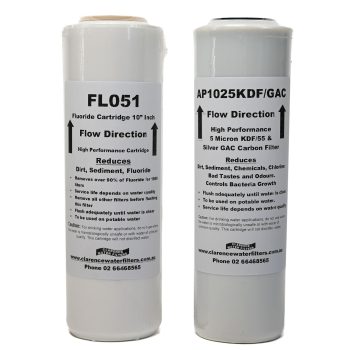 Two Water Filter Set including FL051 Fluoride reduction 10 inch  filter and 10 inch AP1025KDFGAC KDF and GAC filter