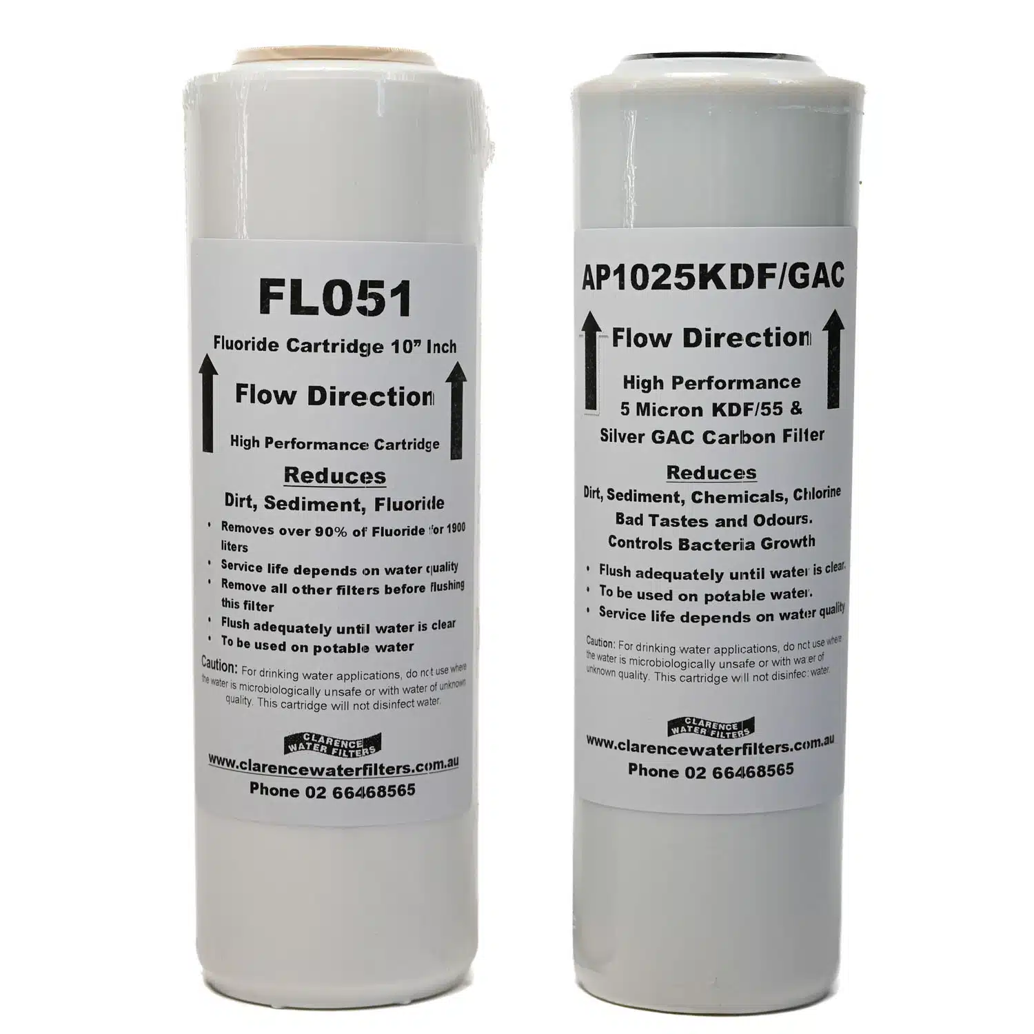 Two Water Filter Set including FL051 Fluoride reduction 10 inch filter and 10 inch AP1025KDFGAC KDF and GAC filter