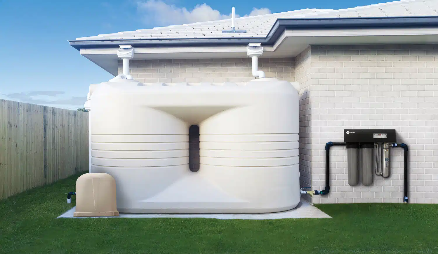 UV Guard CWP-55 Whole House Water Filters System with 20 inch by 4 point 5 inch filters and UV steriliser for rain water