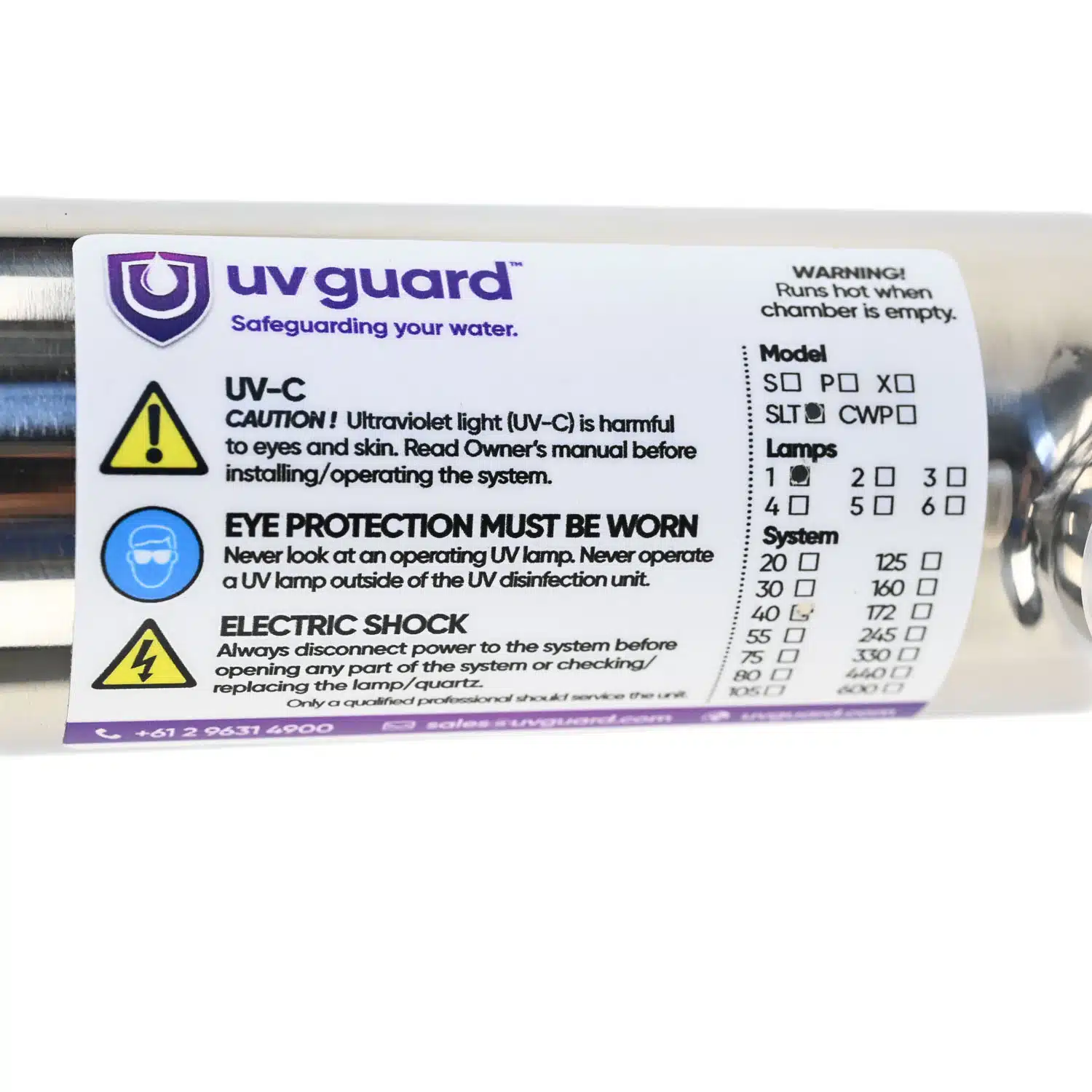 UV Guard SLT40 UV Ultraviolet Water Steriliser 40 watts capable of up to 36 litres per minute flow