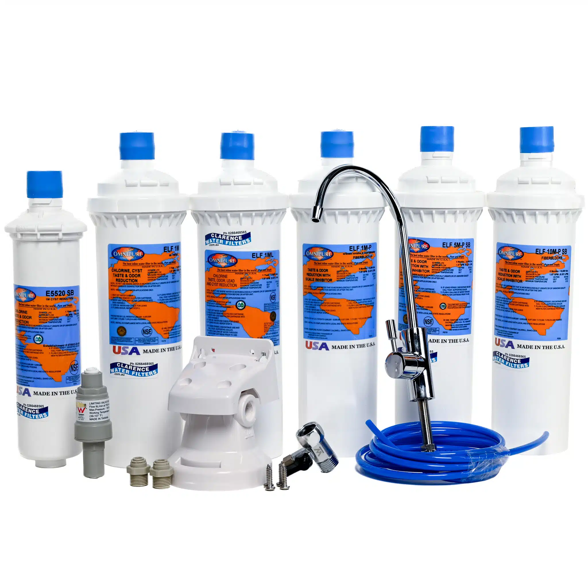 Under Sink Water Filtration Kit featuring Omnipure ELF filter head pressure limiting valve ELF filter and tap option