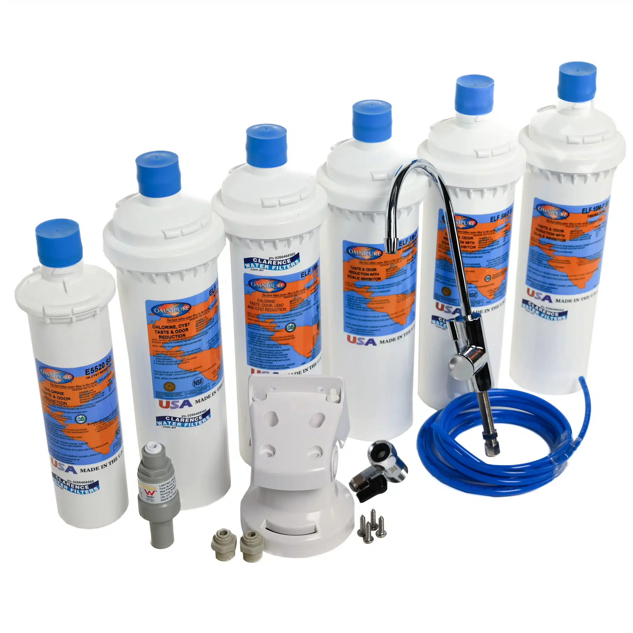 Under Sink Water Filtration Kit featuring Omnipure ELF filter head pressure limiting valve ELF filter and tap option
