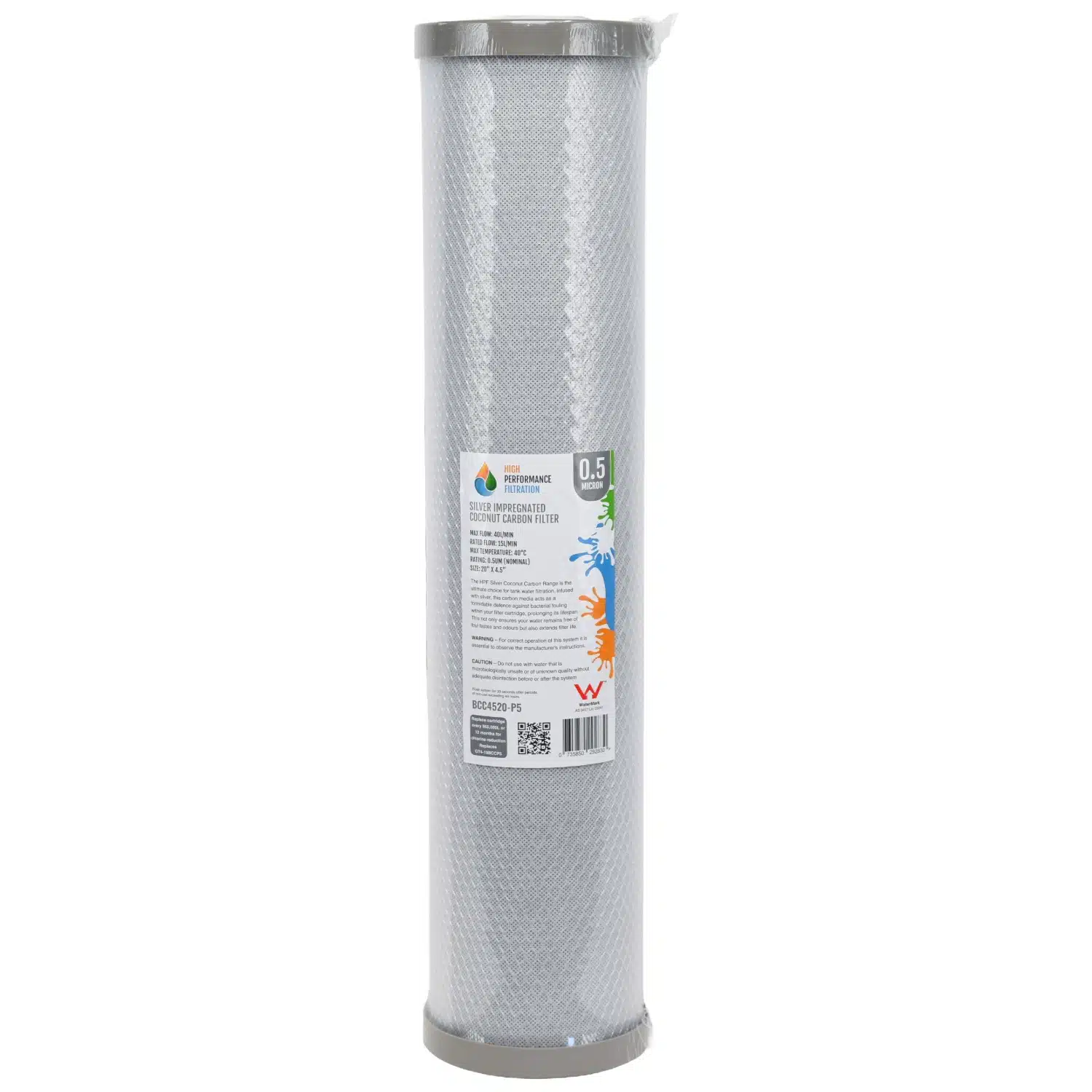 zero point 5 Micron Silver Carbon Block 20 inch by 4 point 5 inch 2045CB05silver Bacteriostatic