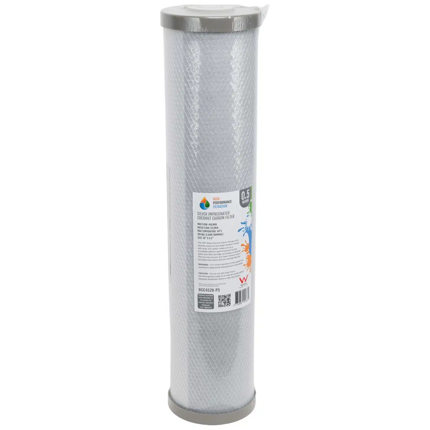 zero point 5 Micron Silver Carbon Block 20 inch by 4 point 5 inch 2045CB05silver Bacteriostatic