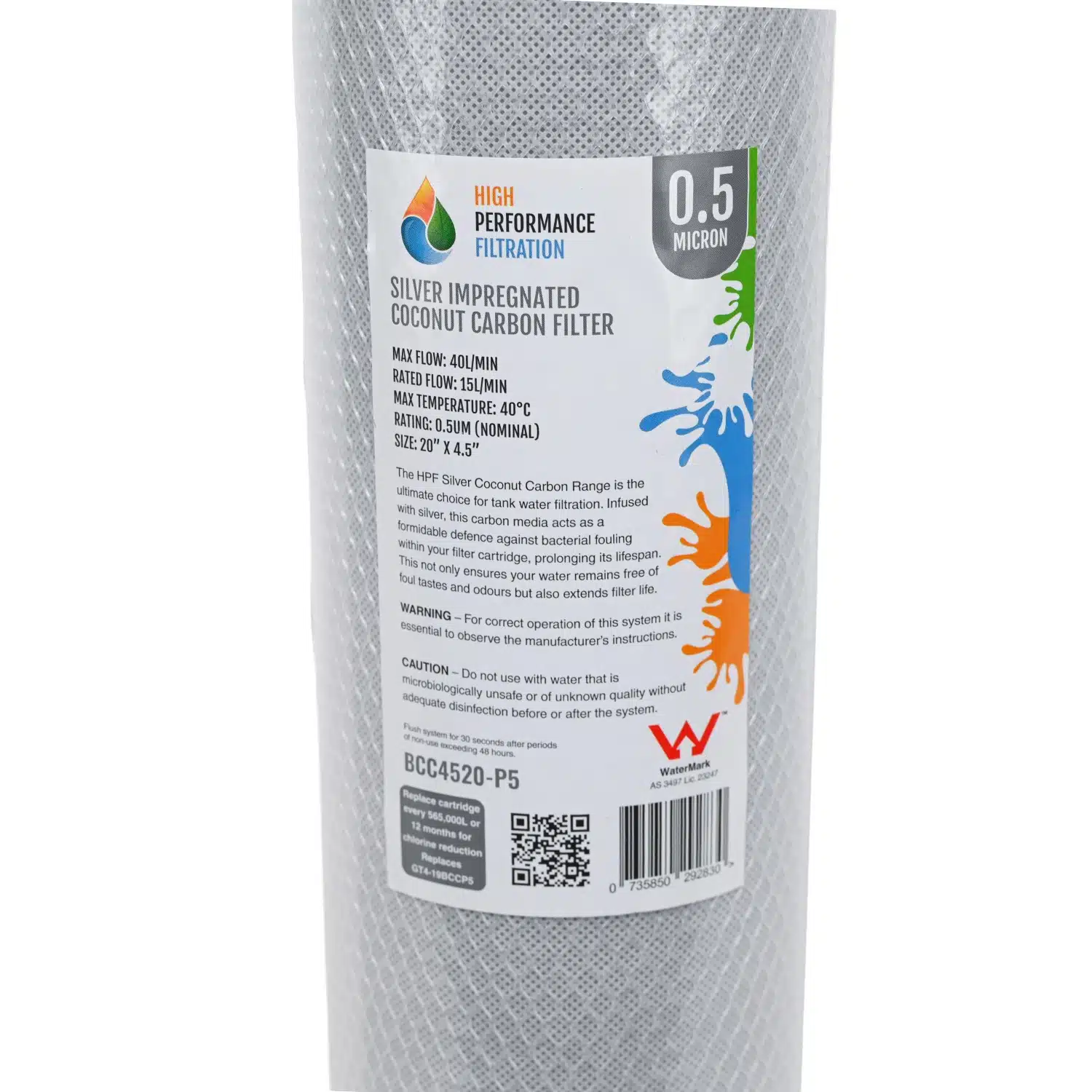 zero point 5 Micron Silver Carbon Block 20 inch by 4 point 5 inch 2045CB05silver Bacteriostatic